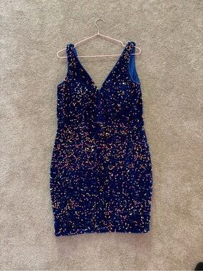 Homecoming Navy Sequin V-Neck Mini Dress